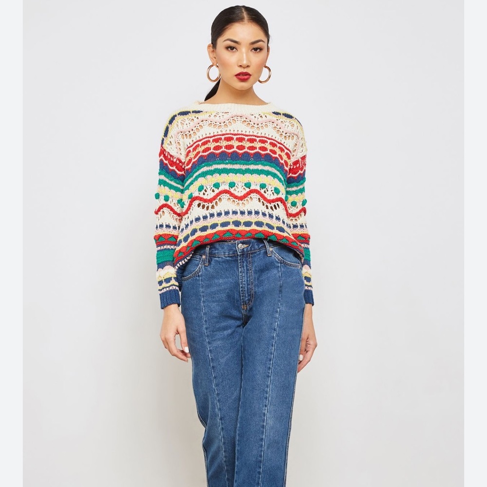 MNG Crochet Knit Pom Pom Sweater